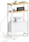 Narrow Side Table with Charging Station Slim End Table Sofa with Magazine Rack by IRCPEN