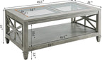 Solid Wood Coffee Table with Tempered Glass Top, 2-Tier 45.5" X 26" Farmhouse - Image 6