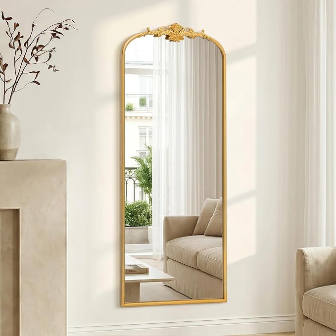 Besdomus Antique Full Length Mirror: 21"x56" French Gleaming Gold Arched Full - Image 5