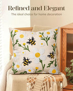 Embroidered Throw Pillow Cover 18x18 Inch, Flower Bee | Decorative Pillow Cover - Image 5