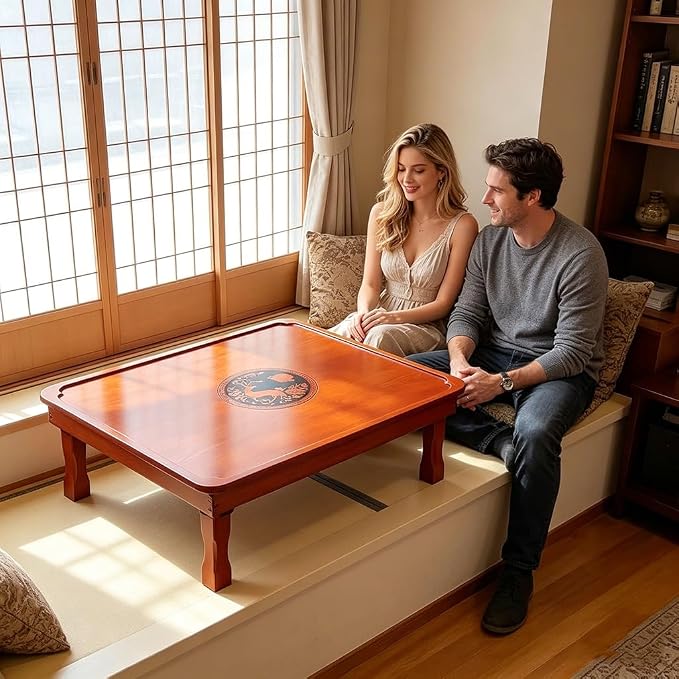 Folding Coffee Table, Japanese-Style Low Wood Table, Square Floor Sitting Tables - Image 6