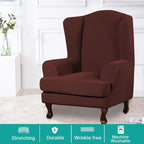 Turquoize Wingback Chair Covers 2 Piece Wing Chair Slipcover Stretch Slipcovers - Image 2
