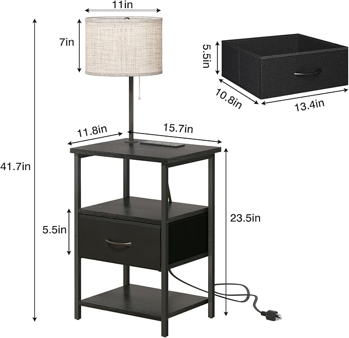 Fixwal Nightstand with LED Lights Bedside Table with 3 Color Temperatures Bulb - Image 3