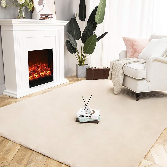 Ashler Faux Fur Rug, Ultra Soft Faux Rabbit Fur, 5 x 7 Feet Rectangle, Machine - Image 6