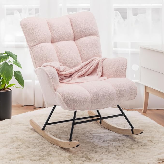 SAETSFEG Rocking Chair Nursery Teddy Upholstered Glider Rocker Rocking Accent by SAETSFEG