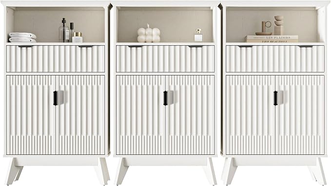 Fatmok Buffet Cabinet with Storage Set of 3, Wood Buffet Sideboard Console Table by Fatmok