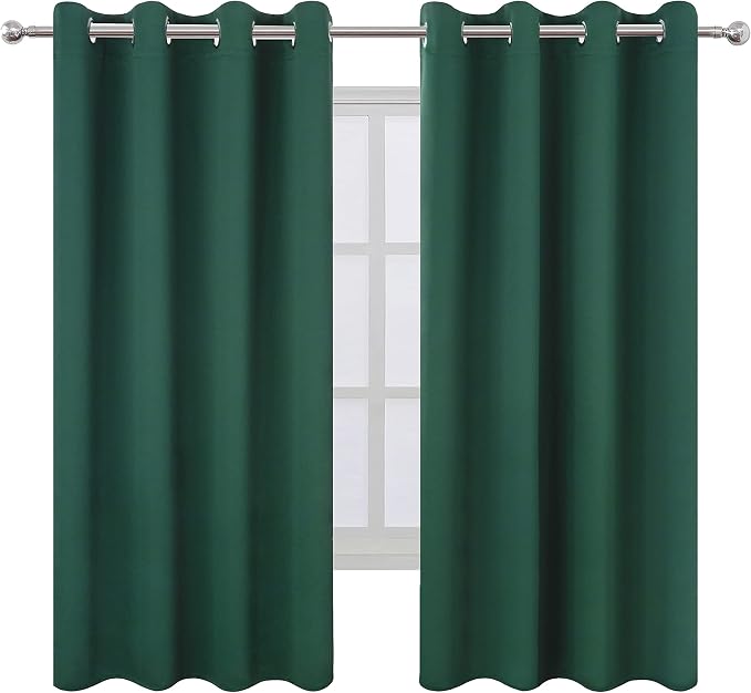 Dark Green Blackout Curtains 66 x 63 Inch Length/Set of 2 Curtain - Image 2