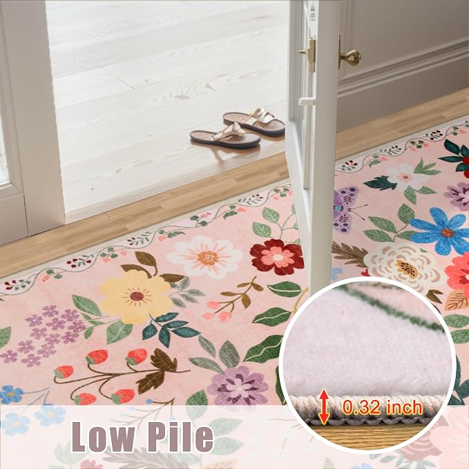 PLHXFR Area Rug 9x12 Living Room: Floral Washable Boho Soft Carpet Beige | - Image 8