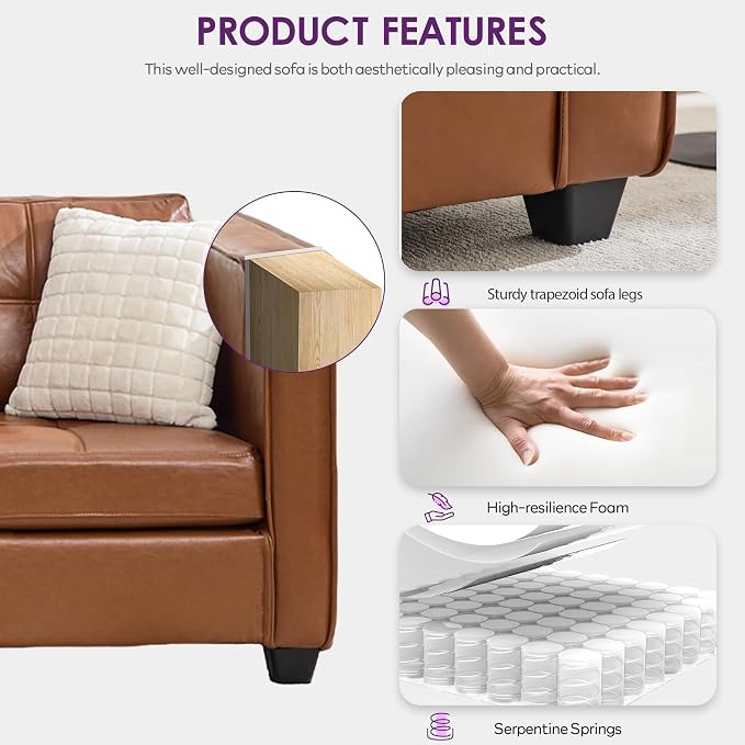 TYBOATLE Brown Leather Sofa Couch Sectional Couches - Image 9