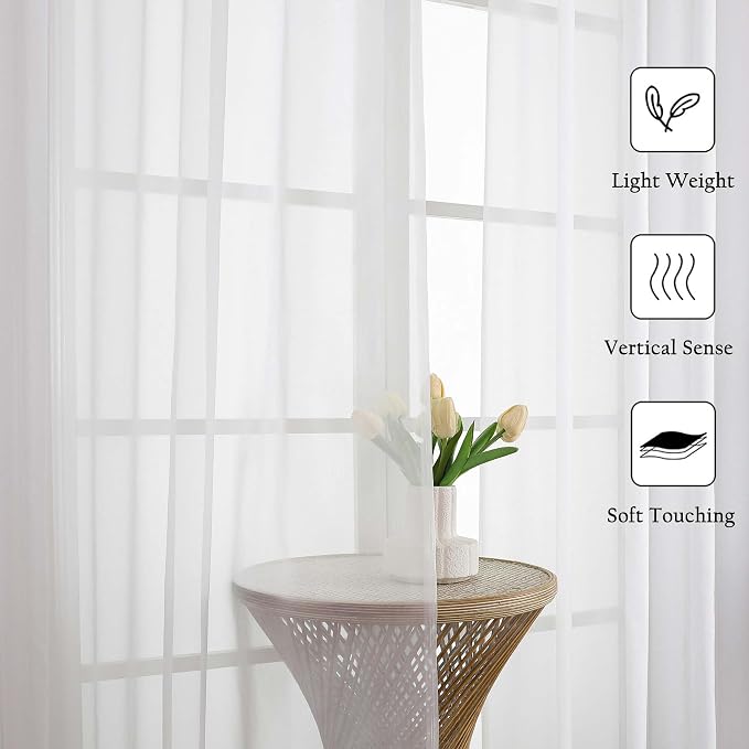 White Sheer Curtains 84 Inches Long 2 Panels, Solid Airy Voile Extra Wide - Image 3