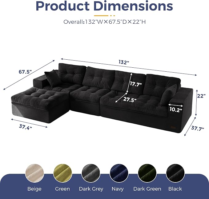 MAXYOYO 132" L Shaped Modular Sectional Sofa - Image 2