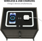 Smart Nightstand with 3 Drawers, Tri-Color Lights, Wireless Charging Port and - Image 5