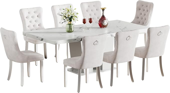 Henf 9 Pieces Faux Marble Dining Table Set - Image 8