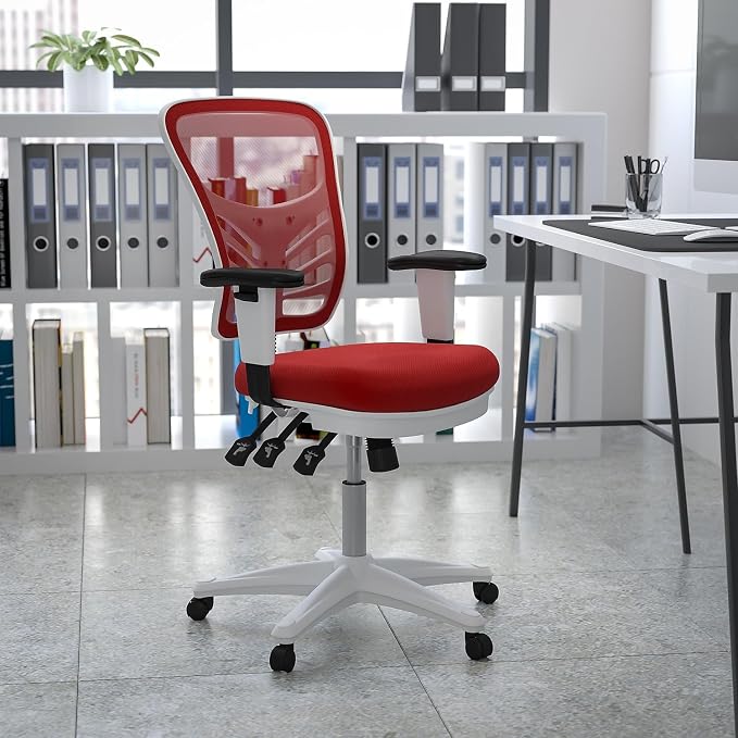 Flash Furniture Nicholas Mid-Back Red Mesh Multifunction Executive Swivel - Image 2