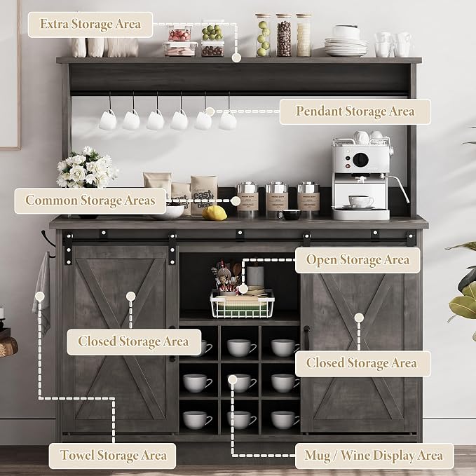 4ever2buy Farmhouse Coffee Bar Cabinet - Image 7