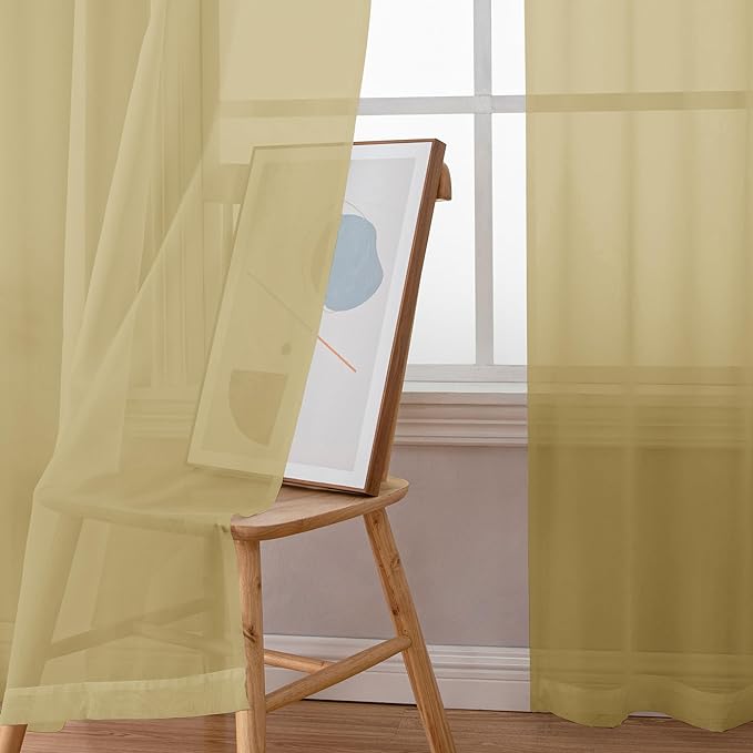 Simplebrand Gold Sheer Curtains 84 Inches Long 2 Panels, Light Filtering Rod - Image 3