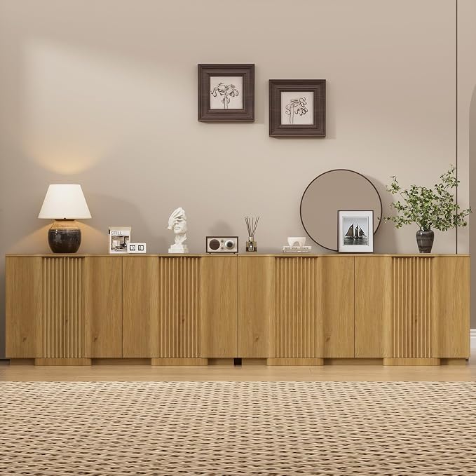 Brafab Buffet Cabinet, Wood Fluted Credenza by Brafab