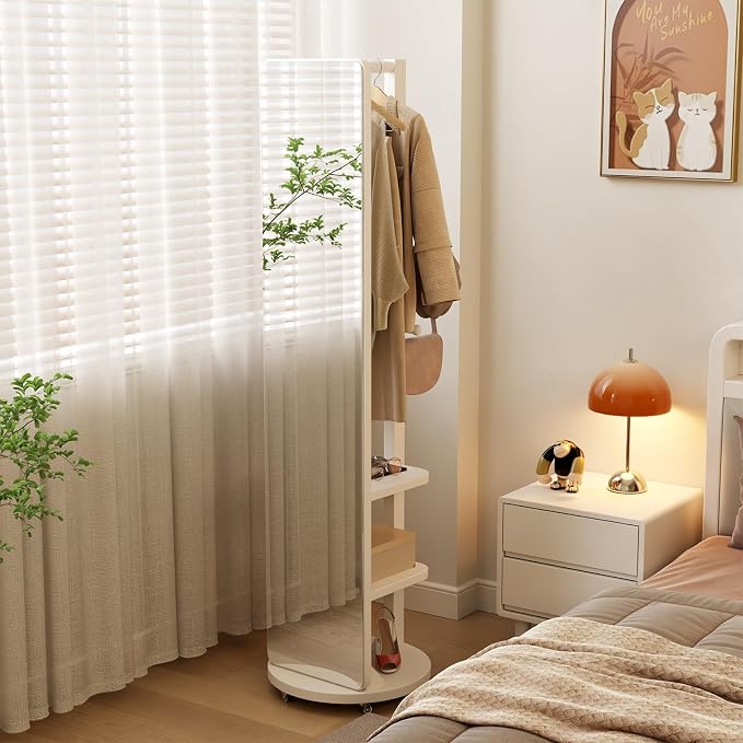 WoodsWhisper Full Length Mirror Coat Rack Solid Wood Floor Mirror 66"x12" Full - Image 8