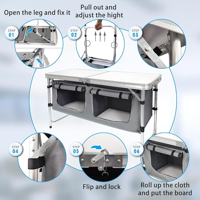 Folding Camping Table with Storage Aluminum Lightweight Camp Table Height - Image 7