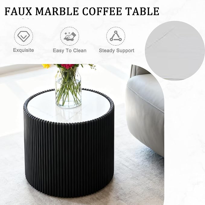Marble Round Side Table, 17.71" Fluted End Table - Image 6