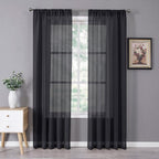 Tollpiz Sheer Curtain Linen Textured Bedroom Curtains Sheer Light Filtering Rod by Tollpiz