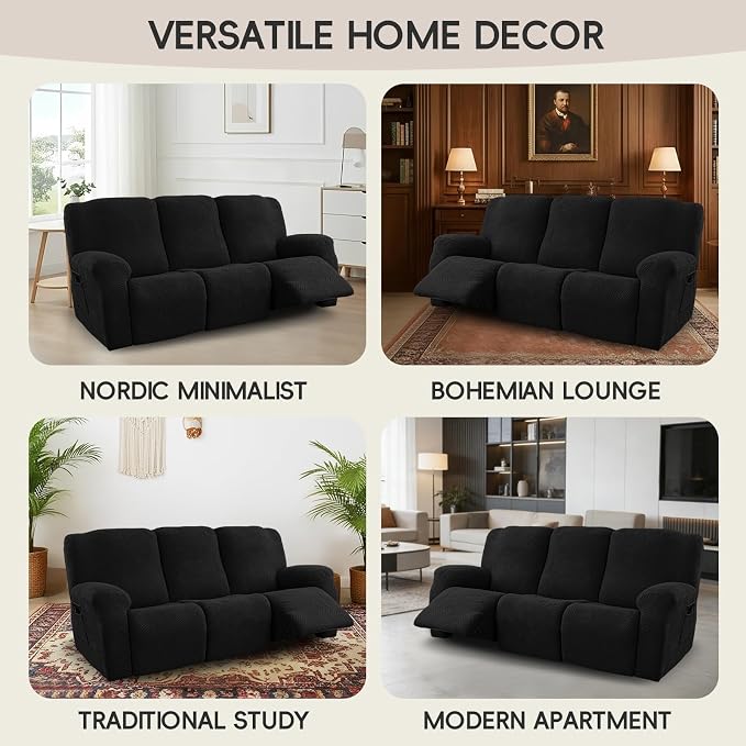 5-Piece Recliner Sofa Covers, Stretch Geometric Strokes Jacquard Recliner Sofa - Image 6