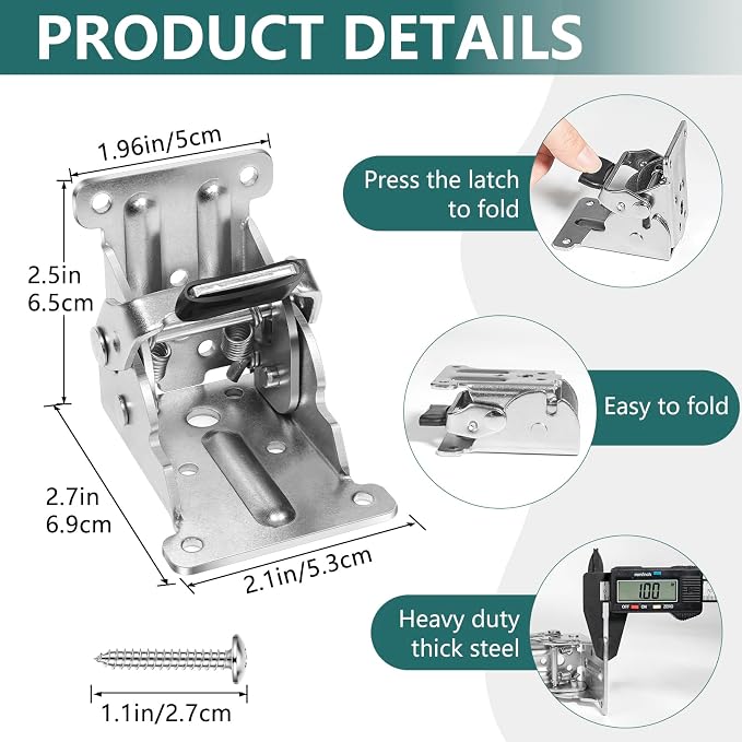 4 Pack Folding Brackets, Self-Lock Hinge - Image 2