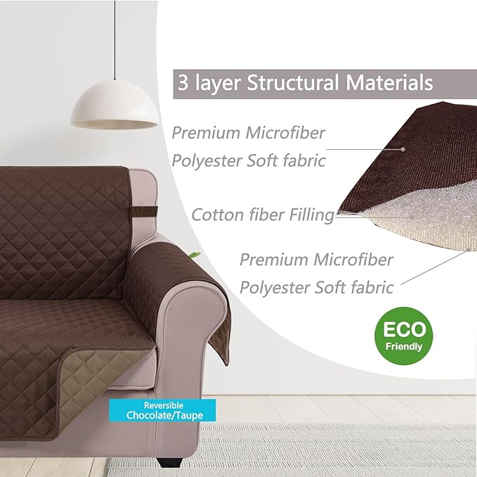 U-NICE HOME Reversible Recliner Chair Covers, Chocolate/Taupe | 23''Armchair - Image 4