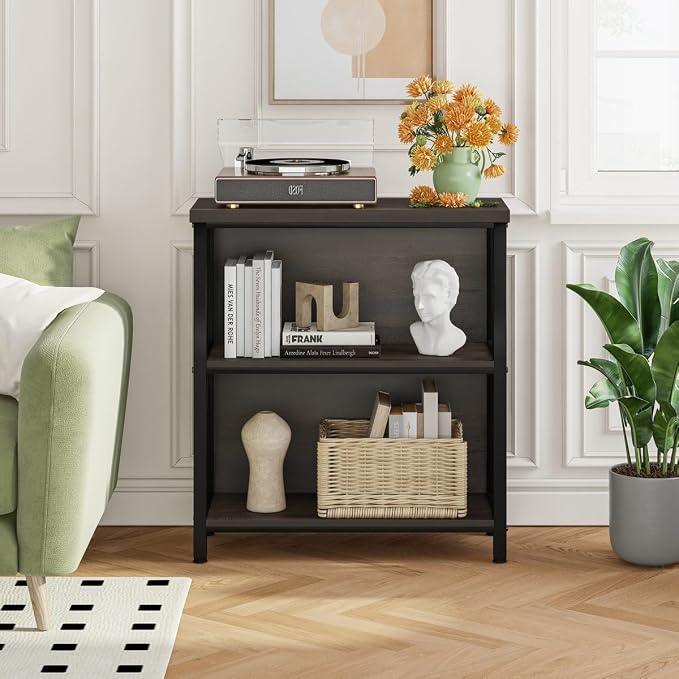 FATORRI Rustic Small Bookshelf for Small Space, Industrial Short Wood Bookcase - Image 4