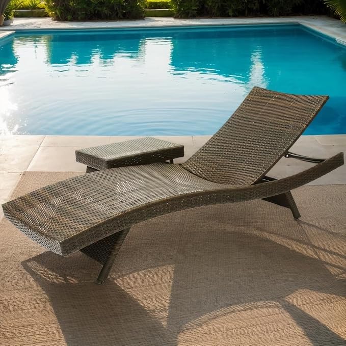 79'' Long Reclining Chaise Lounge + Side Table Set of 2, Outdoor Wicker - Image 9