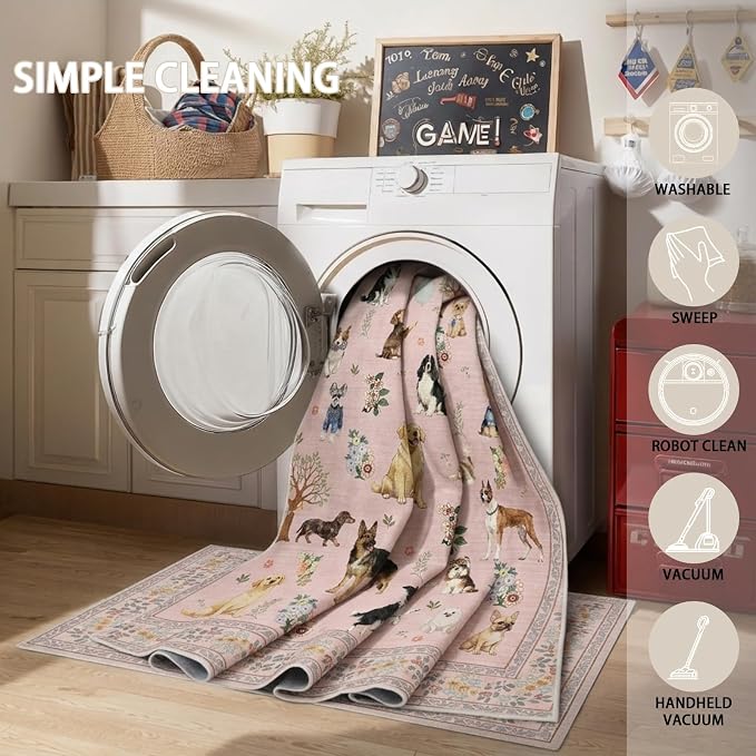 Pink Floral Area Rug 8x10 for Living Room Bedroom | Non Slip; Stain Resistant; - Image 5