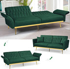 70” Velvet Futon Sofa Bed w/Adjustable Backrests and Armrests, Convertible - Image 5