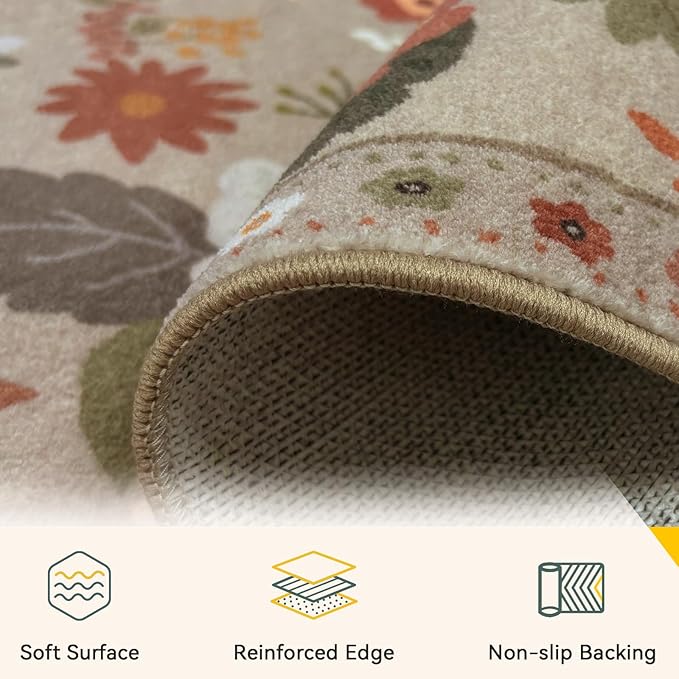 RELEANY Floral Washable 5x7 Area Rugs Brown/Brick | Flower Carpet Print Boho - Image 4
