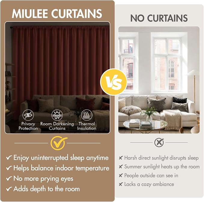MIULEE 84 Inch Length Terracotta Blackout Bedroom Curtains Set of 4 | Thermal - Image 8