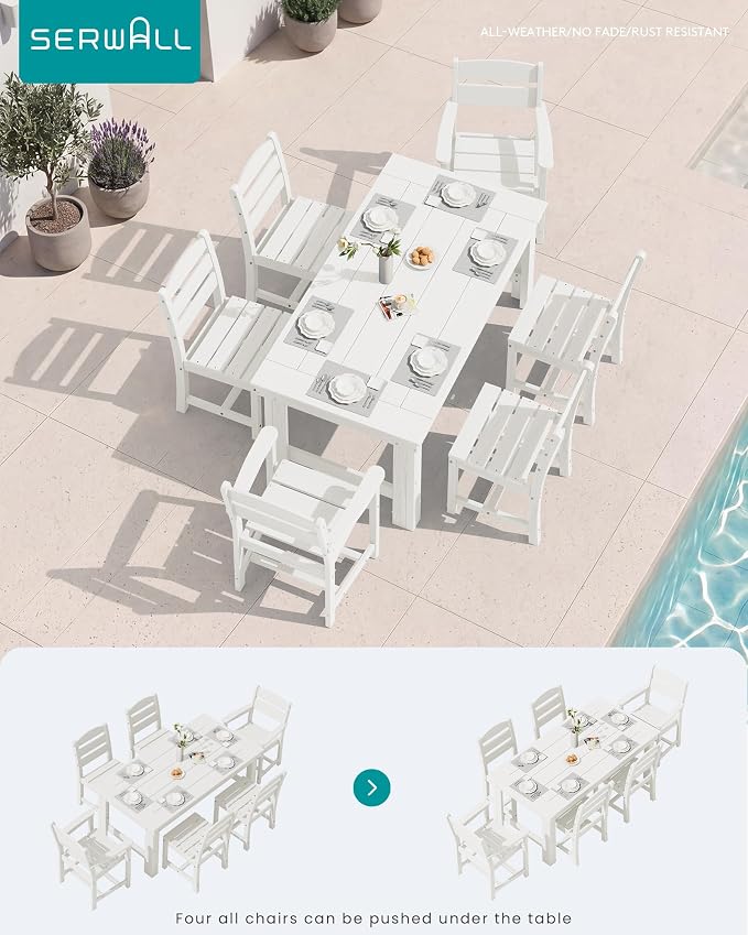 SERWALL Outdoor Dining Table Set, 67‘’ HDPE Patio Dining Set - Image 6