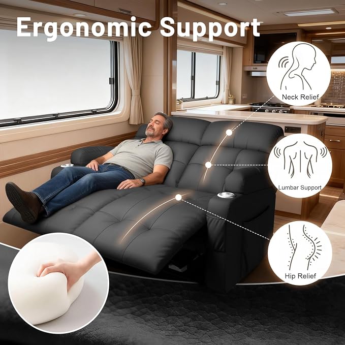 Reclining Loveseat with Pebble Texture Fabric, Loveseat Recliner with USB/Type - Image 6