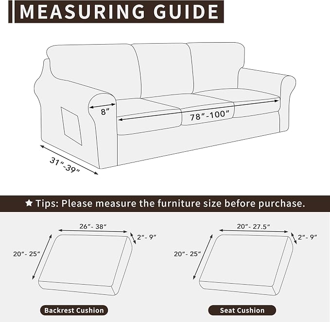 Easy-Going 7 Pieces Stretch Couch Cover Washable Sofa Cover Set - Image 4