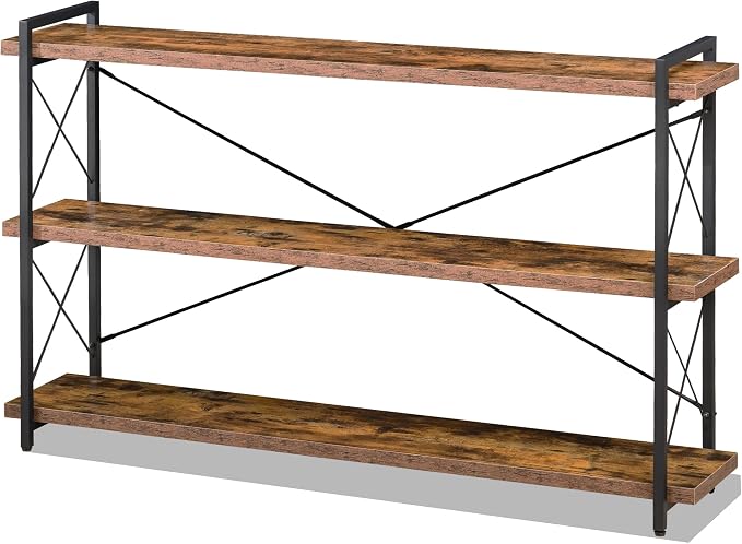 HCHQHS Bookshelf, 3-Tier Long Industrial Bookcase, Rustic Open Book Shelf by HCHQHS