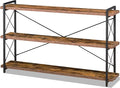 HCHQHS Bookshelf, 3-Tier Long Industrial Bookcase, Rustic Open Book Shelf by HCHQHS