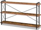 HCHQHS Bookshelf, 3-Tier Long Industrial Bookcase, Rustic Open Book Shelf by HCHQHS