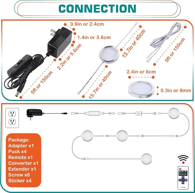 Kitchen Under Cabinet Lights Kit, 120 Volt Wired LED Puck Display Cases Lighting - Image 2