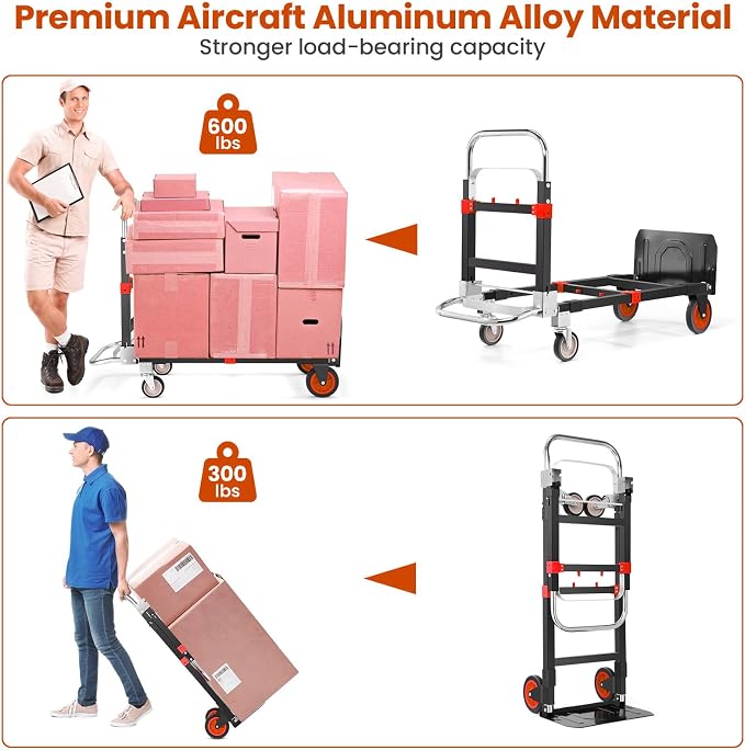 3-in-1 Folding Hand Trucks, 600Lbs Convertible Hand Truck Dolly, Heavy Duty - Image 5