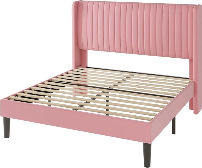 Allewie Full Size Velvet Bed Frame/Vertical Channel Tufted Wingback - Image 9