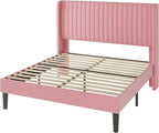 Allewie Queen Size Velvet Bed Frame/Vertical Channel Tufted Wingback - Image 9
