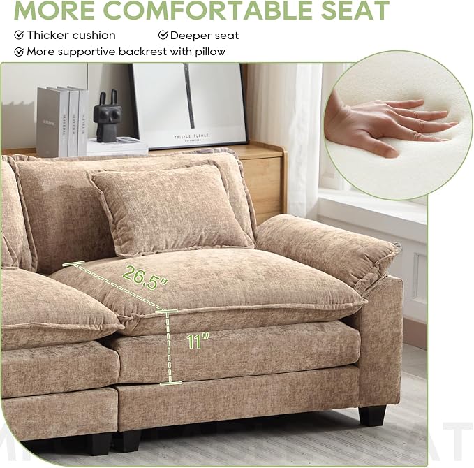 Oprisen 120" Modular Sectional Sofa, Comfy Cloud Couch Sectional, Chenille Sofa - Image 4