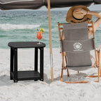 Adirondack Square Outdoor Side Table, 2-Tier Storage Patio Side Table, HDPE End - Image 2