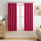 Pinch Pleated Hot Pink Blackout Curtains 63 Inches Long, Sound & Light Reducing by KEQIAOSUOCAI