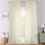 Cream Sheer Curtains 108 Inches Long 2 Pcs, Dual Rod Pocket Home Decor Living by Lecloud