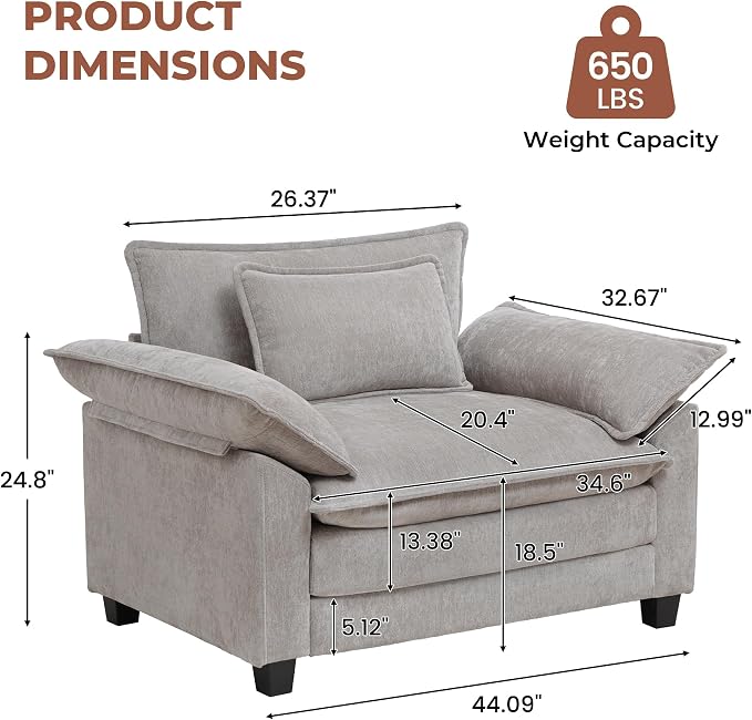 Oversized Accent Chair, Modern Chenille Cloud Sofa Chair - Image 2