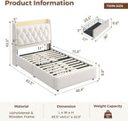 Twin LED Velvet Bed Frame with 2 Storage Drawers&Hidden Headboard, Upholstered - Image 2